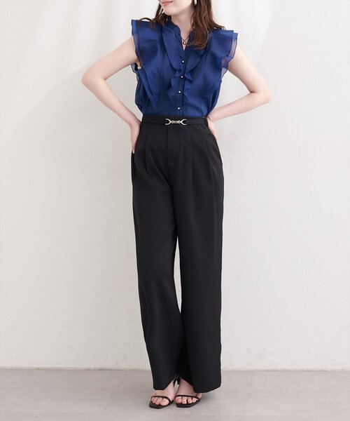 natural couture(ナチュラルクチュール)の「【sherbet line】接触冷感ベルト付きタック入りパンツ(その他パンツ・レディース・ブラック/サックスブルー/オフホワイト・FREE)」の1枚目の写真