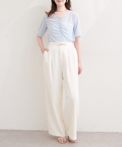 natural couture(ナチュラルクチュール)の「【sherbet line】接触冷感ベルト付きタック入りパンツ(その他パンツ・レディース・ブラック/サックスブルー/オフホワイト・FREE)」の7枚目の写真