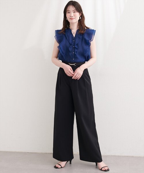 natural couture(ナチュラルクチュール)の「【sherbet line】接触冷感ベルト付きタック入りパンツ(その他パンツ・レディース・ブラック/サックスブルー/オフホワイト・FREE)」の11枚目の写真