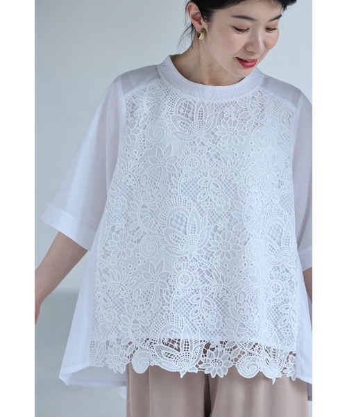 cawaii(カワイイ)の「華やぎレースのフレアラインプルオーバートップス(Tシャツ/カットソー・レディース・ブラック/ホワイト・FREE)」の1枚目の写真