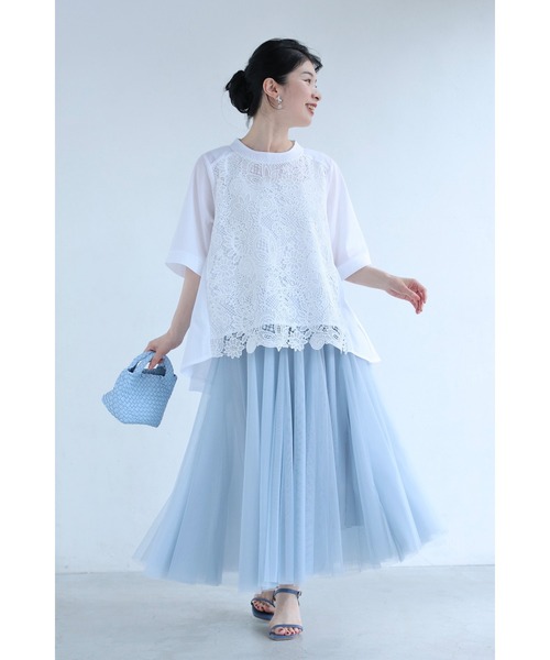 cawaii(カワイイ)の「華やぎレースのフレアラインプルオーバートップス(Tシャツ/カットソー・レディース・ブラック/ホワイト・FREE)」の3枚目の写真