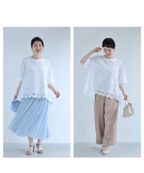 cawaii(カワイイ)の「華やぎレースのフレアラインプルオーバートップス(Tシャツ/カットソー・レディース・ブラック/ホワイト・FREE)」の6枚目の写真