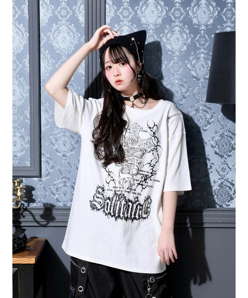 NOEMIE(ノエミー)の「バック羽刺繍肩ZIPユニセックスTシャツ(Tシャツ/カットソー・レディース・ブラック/サックスブルー/オフホワイト・M)」の2枚目の写真