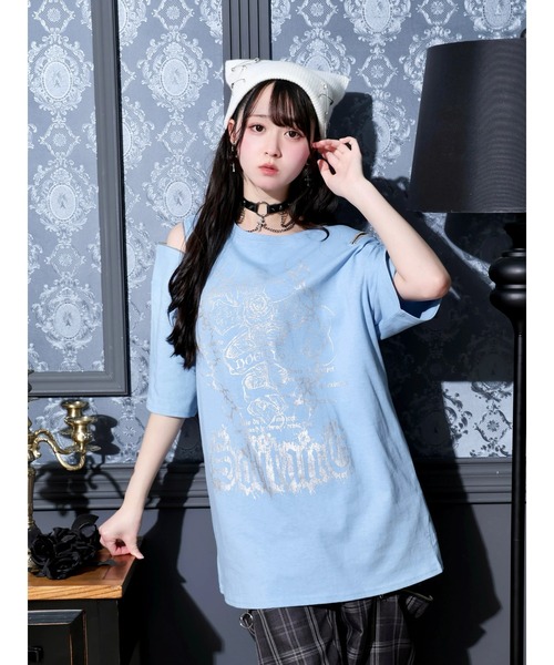 NOEMIE(ノエミー)の「バック羽刺繍肩ZIPユニセックスTシャツ(Tシャツ/カットソー・レディース・ブラック/サックスブルー/オフホワイト・M)」の3枚目の写真