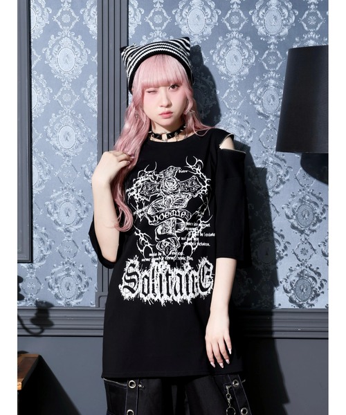 NOEMIE(ノエミー)の「バック羽刺繍肩ZIPユニセックスTシャツ(Tシャツ/カットソー・レディース・ブラック/サックスブルー/オフホワイト・M)」の1枚目の写真