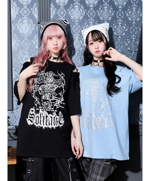 NOEMIE(ノエミー)の「バック羽刺繍肩ZIPユニセックスTシャツ(Tシャツ/カットソー・レディース・ブラック/サックスブルー/オフホワイト・M)」の4枚目の写真