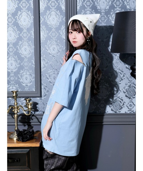 NOEMIE(ノエミー)の「バック羽刺繍肩ZIPユニセックスTシャツ(Tシャツ/カットソー・レディース・ブラック/サックスブルー/オフホワイト・M)」の5枚目の写真
