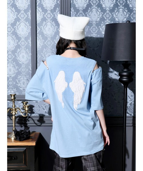 NOEMIE(ノエミー)の「バック羽刺繍肩ZIPユニセックスTシャツ(Tシャツ/カットソー・レディース・ブラック/サックスブルー/オフホワイト・M)」の6枚目の写真