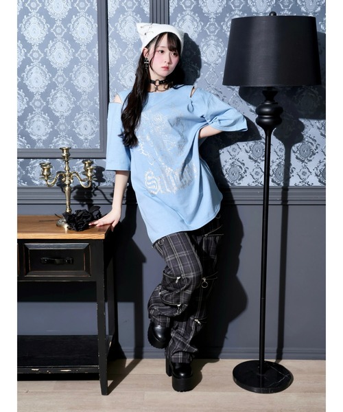 NOEMIE(ノエミー)の「バック羽刺繍肩ZIPユニセックスTシャツ(Tシャツ/カットソー・レディース・ブラック/サックスブルー/オフホワイト・M)」の7枚目の写真