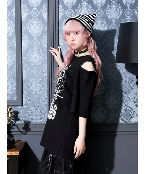 NOEMIE(ノエミー)の「バック羽刺繍肩ZIPユニセックスTシャツ(Tシャツ/カットソー・レディース・ブラック/サックスブルー/オフホワイト・M)」の8枚目の写真