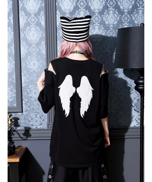 NOEMIE(ノエミー)の「バック羽刺繍肩ZIPユニセックスTシャツ(Tシャツ/カットソー・レディース・ブラック/サックスブルー/オフホワイト・M)」の9枚目の写真