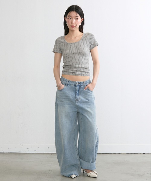 NUJOH(ヌゾ)の「Dot Slim Fit Tee / ドットスリムフィットT(Tシャツ/カットソー・レディース・クリーム/グレー/ブラック/アイボリー・FREE)」の20枚目の写真