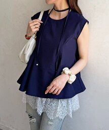 ペプラムブラウス×レースキャミセット