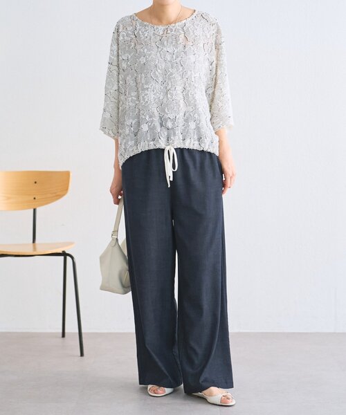 BEARDSLEY（ビアズリー）の「花ボーダージャガードプルオーバー【セットアップ】（シャツ/ブラウス・レディース・ホワイト/ネイビー・FREE）」の6枚目の写真
