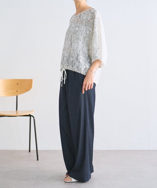BEARDSLEY（ビアズリー）の「花ボーダージャガードプルオーバー【セットアップ】（シャツ/ブラウス・レディース・ホワイト/ネイビー・FREE）」の7枚目の写真