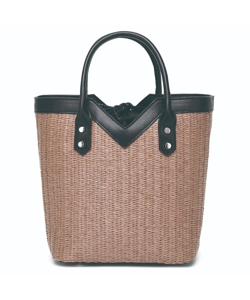 GUSCIO(グッシオ)の「【グッシオゴールド】カゴバッグ PUレザー切り替え Vライン 2WAY ショルダー付(かごバッグ・レディース・ブラウン/アイボリー/ブラック・FREE)」の4枚目の写真