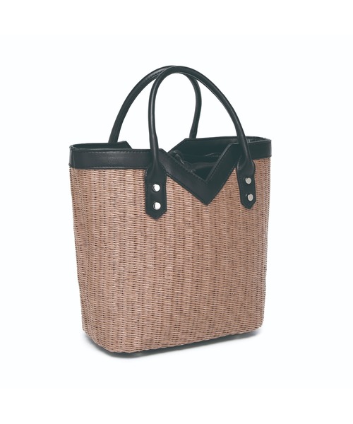 GUSCIO(グッシオ)の「【グッシオゴールド】カゴバッグ PUレザー切り替え Vライン 2WAY ショルダー付(かごバッグ・レディース・ブラウン/アイボリー/ブラック・FREE)」の5枚目の写真