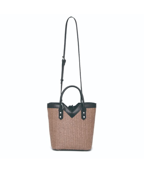 GUSCIO(グッシオ)の「【グッシオゴールド】カゴバッグ PUレザー切り替え Vライン 2WAY ショルダー付(かごバッグ・レディース・ブラウン/アイボリー/ブラック・FREE)」の8枚目の写真