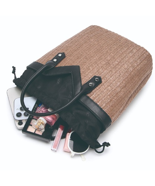GUSCIO(グッシオ)の「【グッシオゴールド】カゴバッグ PUレザー切り替え Vライン 2WAY ショルダー付(かごバッグ・レディース・ブラウン/アイボリー/ブラック・FREE)」の11枚目の写真