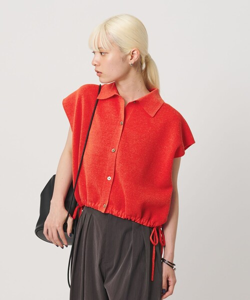 BEAUTY&YOUTH UNITED ARROWS(ビューティーアンドユースユナイテッドアローズ)の「ヘムドローストリング シャツカーディガン ウォッシャブル(ニット/セーター・レディース・オフホワイト/ダークグレー/レッド・FREE)」の1枚目の写真