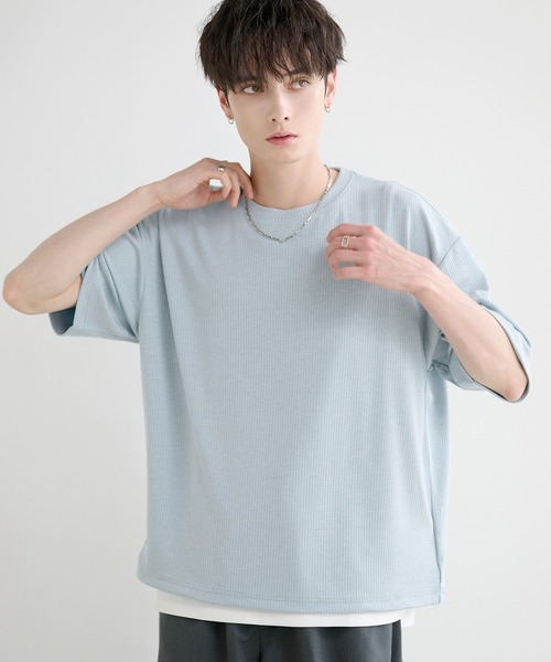 LILL(リル)の「ドレープリラクシングドローコードリブカットソー(Tシャツ/カットソー・メンズ・サックスブルー/チャコールグレー/ブラック・L/M/S/XL)」の3枚目の写真