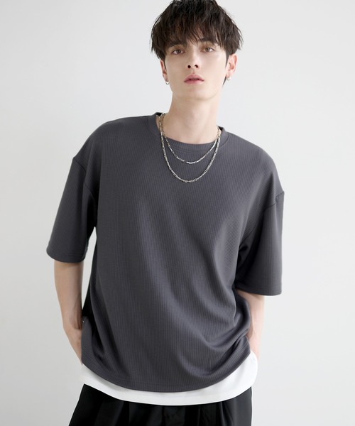 LILL(リル)の「ドレープリラクシングドローコードリブカットソー(Tシャツ/カットソー・メンズ・サックスブルー/チャコールグレー/ブラック・L/M/S/XL)」の2枚目の写真