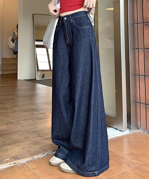 2ly2(トゥーリートゥー)の「ハイウエストワイドデニムパンツ レディース フルレングス ストレートシルエット(デニムパンツ・レディース・ブルー・FREE)」の4枚目の写真