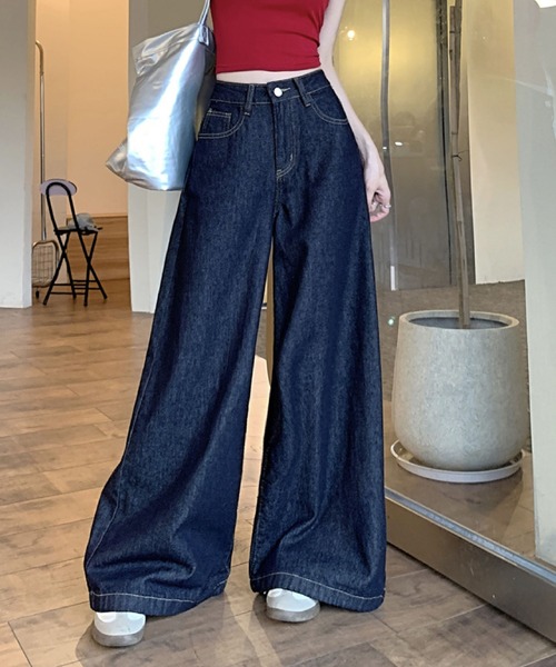 2ly2(トゥーリートゥー)の「ハイウエストワイドデニムパンツ レディース フルレングス ストレートシルエット(デニムパンツ・レディース・ブルー・FREE)」の9枚目の写真