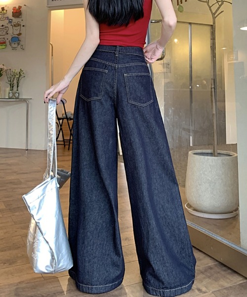 2ly2(トゥーリートゥー)の「ハイウエストワイドデニムパンツ レディース フルレングス ストレートシルエット(デニムパンツ・レディース・ブルー・FREE)」の14枚目の写真