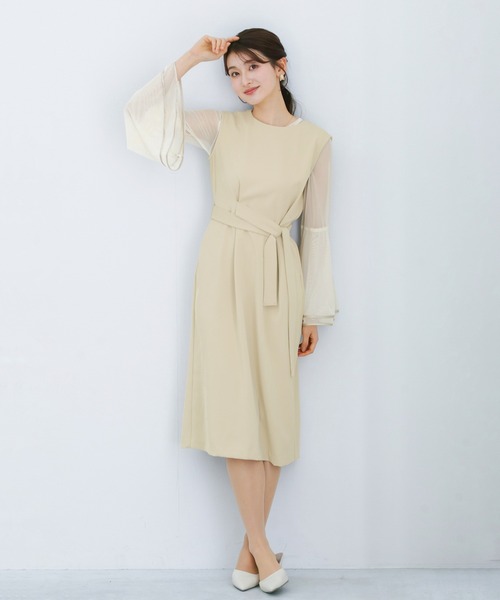 WHITE JOOLA(ホワイトジョーラ)の「【 抜け感モード 】とろみツイル・アシメベルトワンピース(ワンピース・レディース・ベージュ/ブラック・S/M/L)」の5枚目の写真