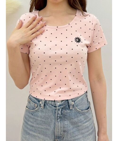 EVRIS(エヴリス)の「ドットSUNNYショートTシャツ(Tシャツ/カットソー・レディース・ブラック/ピンク/ホワイト・FREE)」の3枚目の写真