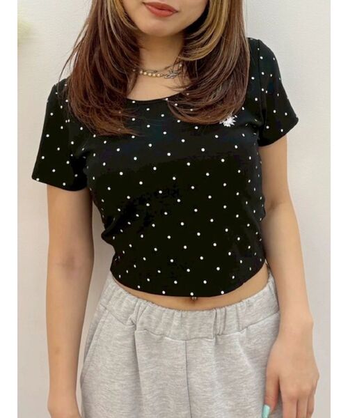EVRIS(エヴリス)の「ドットSUNNYショートTシャツ(Tシャツ/カットソー・レディース・ブラック/ピンク/ホワイト・FREE)」の2枚目の写真