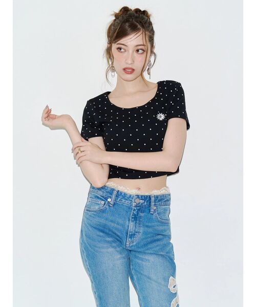 EVRIS(エヴリス)の「ドットSUNNYショートTシャツ(Tシャツ/カットソー・レディース・ブラック/ピンク/ホワイト・FREE)」の11枚目の写真