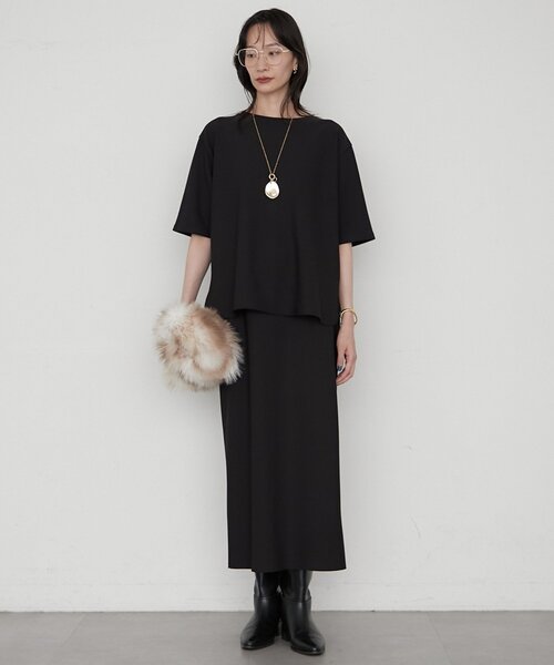 LOUNGEDRESS(ラウンジドレス)の「《オン・オフ使える》カットジョーゼットハーフスリーブプルオーバー(Tシャツ/カットソー・レディース・ライトベージュ/ブラック・FREE)」の3枚目の写真