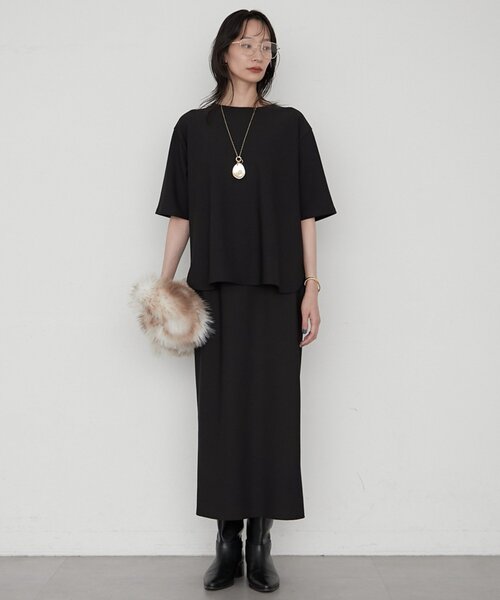 LOUNGEDRESS(ラウンジドレス)の「《オン・オフ使える》カットジョーゼットハーフスリーブプルオーバー(Tシャツ/カットソー・レディース・ライトベージュ/ブラック・FREE)」の4枚目の写真