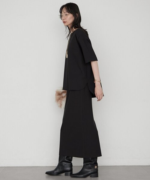 LOUNGEDRESS(ラウンジドレス)の「《オン・オフ使える》カットジョーゼットハーフスリーブプルオーバー(Tシャツ/カットソー・レディース・ライトベージュ/ブラック・FREE)」の5枚目の写真