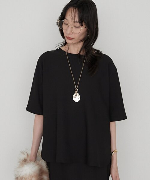 LOUNGEDRESS(ラウンジドレス)の「《オン・オフ使える》カットジョーゼットハーフスリーブプルオーバー(Tシャツ/カットソー・レディース・ライトベージュ/ブラック・FREE)」の7枚目の写真