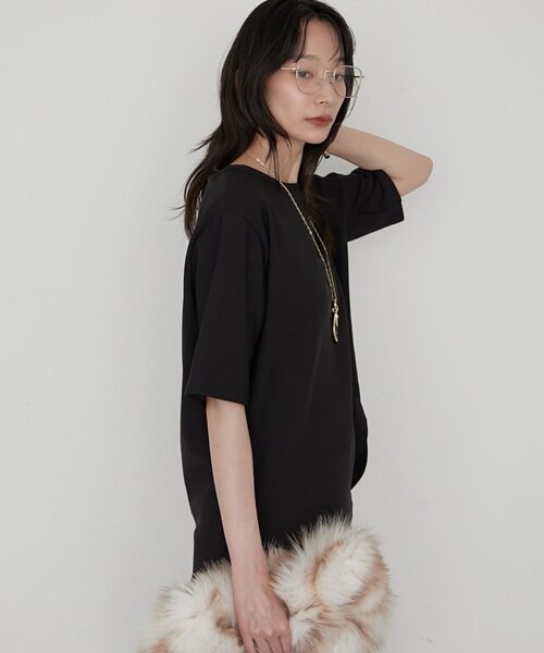 LOUNGEDRESS(ラウンジドレス)の「《オン・オフ使える》カットジョーゼットハーフスリーブプルオーバー(Tシャツ/カットソー・レディース・ライトベージュ/ブラック・FREE)」の10枚目の写真