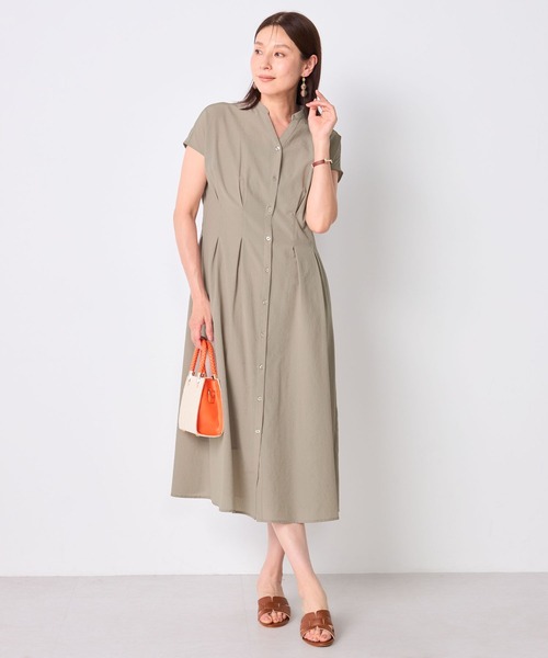 GALLORIA(ギャローリア)の「【接触冷感・ウォッシャブル】前開きワンピ(ペチコート付)(ワンピース・レディース・ベージュ/ネイビー・S/L/LL/M)」の1枚目の写真