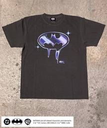 【BATMAN/バットマン】 クロームバットマークグラフィックピグメントTシャツ グラフィックプリント ヴィンテージ加工 半袖 ユニセックス