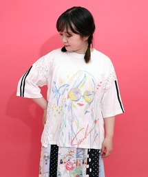 162704：パステル調サングラスガール柄 異素材切替プルオーバー