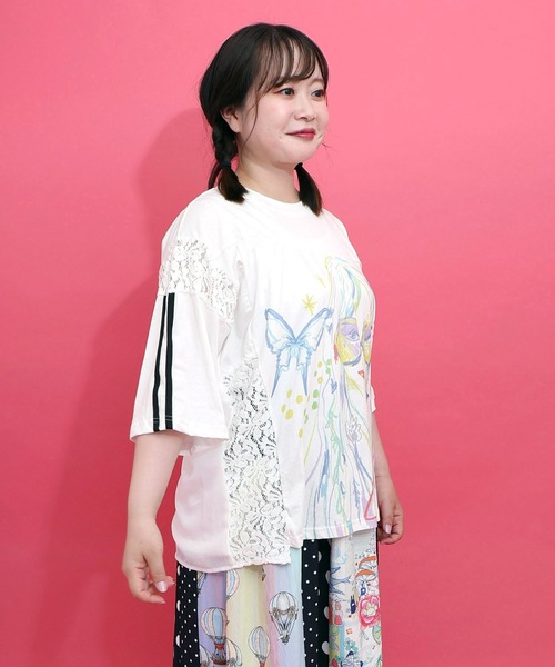 ScoLar（スカラー）の「162704：パステル調サングラスガール柄 異素材切替プルオーバー（Tシャツ/カットソー・レディース・ブラウン/ブラック/オフホワイト・M）」の12枚目の写真