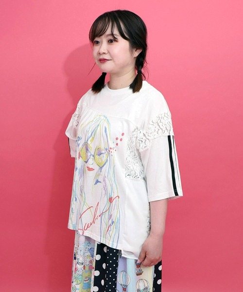 ScoLar（スカラー）の「162704：パステル調サングラスガール柄 異素材切替プルオーバー（Tシャツ/カットソー・レディース・ブラウン/ブラック/オフホワイト・M）」の13枚目の写真