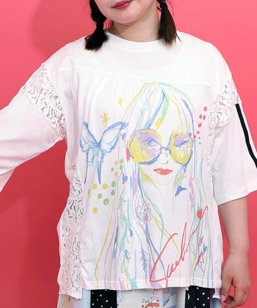 ScoLar（スカラー）の「162704：パステル調サングラスガール柄 異素材切替プルオーバー（Tシャツ/カットソー・レディース・ブラウン/ブラック/オフホワイト・M）」の15枚目の写真