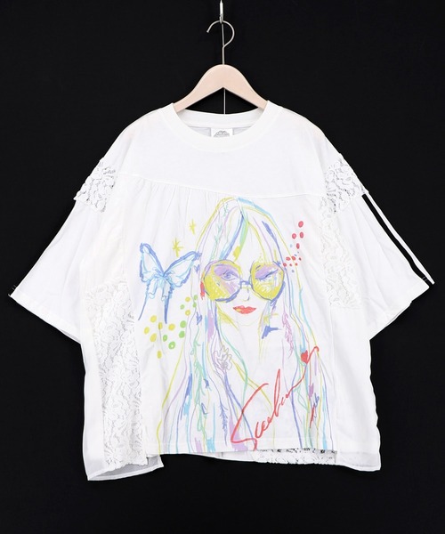 ScoLar（スカラー）の「162704：パステル調サングラスガール柄 異素材切替プルオーバー（Tシャツ/カットソー・レディース・ブラウン/ブラック/オフホワイト・M）」の18枚目の写真