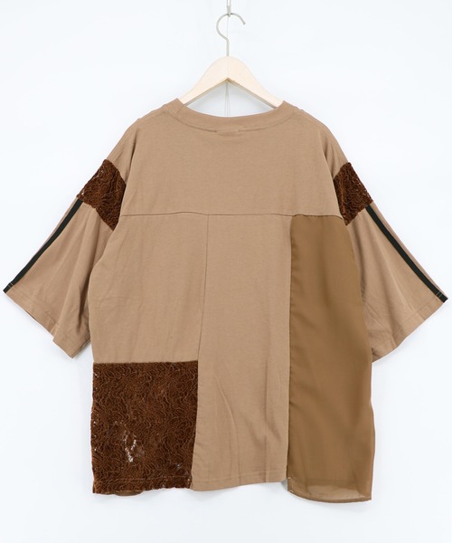 ScoLar（スカラー）の「162704：パステル調サングラスガール柄 異素材切替プルオーバー（Tシャツ/カットソー・レディース・ブラウン/ブラック/オフホワイト・M）」の4枚目の写真