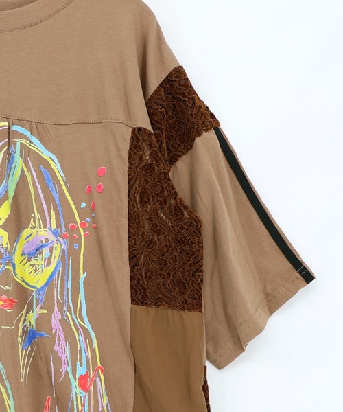ScoLar（スカラー）の「162704：パステル調サングラスガール柄 異素材切替プルオーバー（Tシャツ/カットソー・レディース・ブラウン/ブラック/オフホワイト・M）」の8枚目の写真