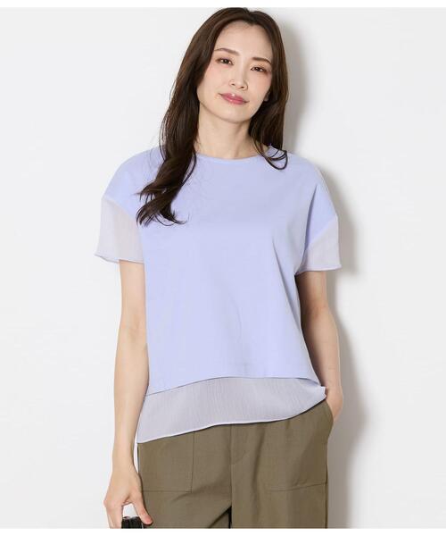 NEWYORKER(ニューヨーカー)の「袖切替えカットソープルオーバー レディース 遮熱(Tシャツ/カットソー・レディース・ラベンダー/ライトグレー・LARGE/MEDIUM)」の1枚目の写真