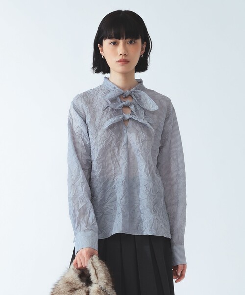 Ray BEAMS(レイビームス)の「ストライプ ワッシャー リボン ブラウス(シャツ/ブラウス・レディース・ホワイト系その他6/シルバー・ONE SIZE)」の16枚目の写真