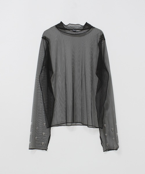 RNA（アールエヌエー）の「M2746 ミニスタッズメッシュロンT（Tシャツ/カットソー・レディース・ホワイト/ブラック/ピンク・MEDIUM）」の3枚目の写真